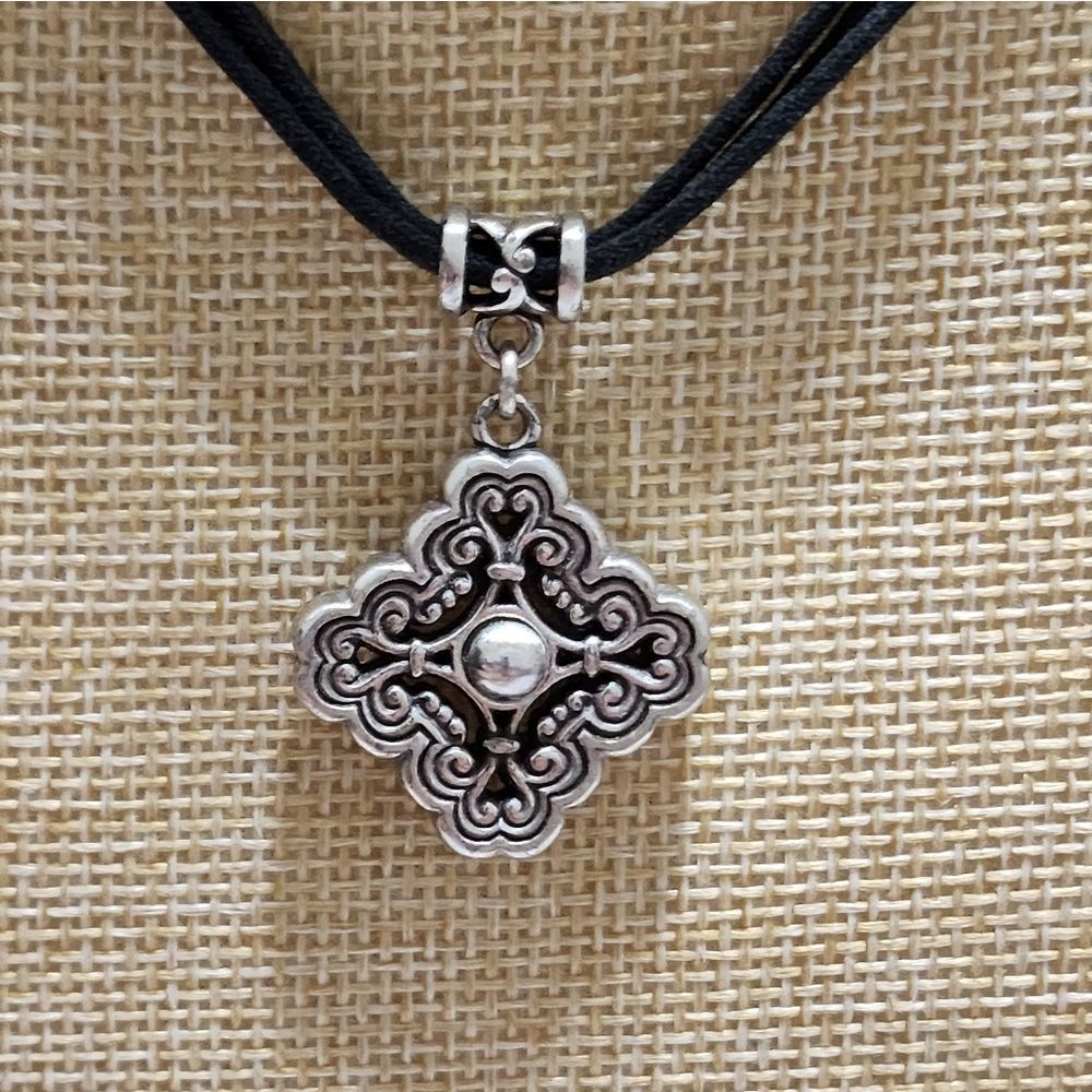 Brighton Silver Presage Filigree Quatrefoil Pendant Multi Strand Cord Necklace